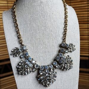 J. Crew Oxidized Brass Tone Clear Stone Statement Necklace High Dome Style